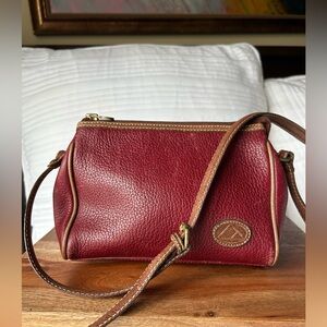 Liz Claiborne Pebbled Red Leather Purse w brass hardware and tan leather strap